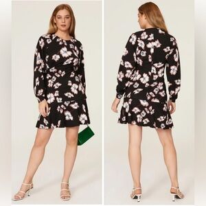 Tanya Taylor Noemie Black Pink Floral Mini Dress Plus Size 18 Long Sleeve